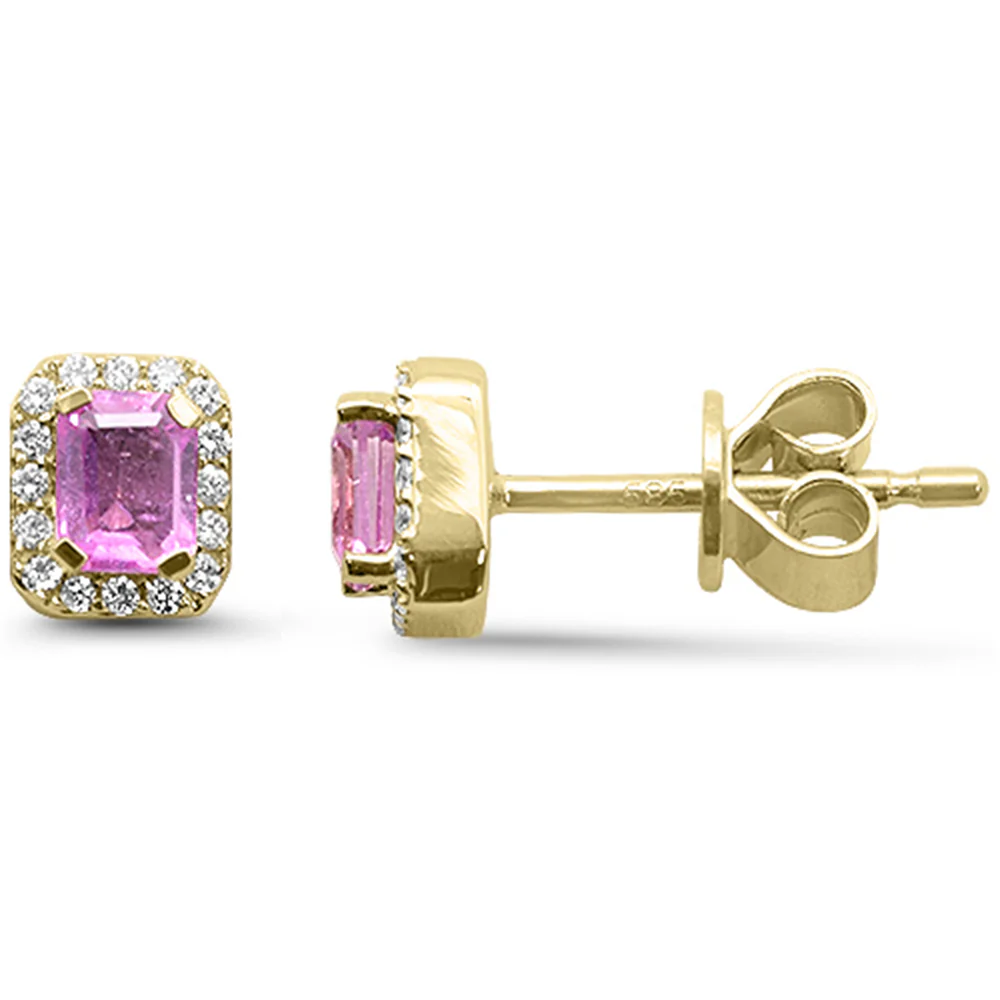<span style="color:purple">SPECIAL!</span> .72ct G SI 14kt Yellow Gold Diamond & Pink Sapphire Halo Gemstones Stud Earrings