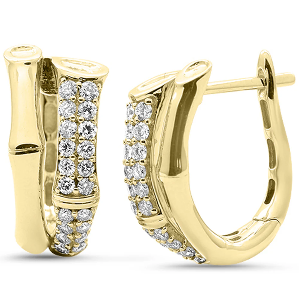 <span style="color:purple">SPECIAL!</span> .47ct G SI 14kt Yellow Gold Diamond Bamboo Design Hoop Earrings
