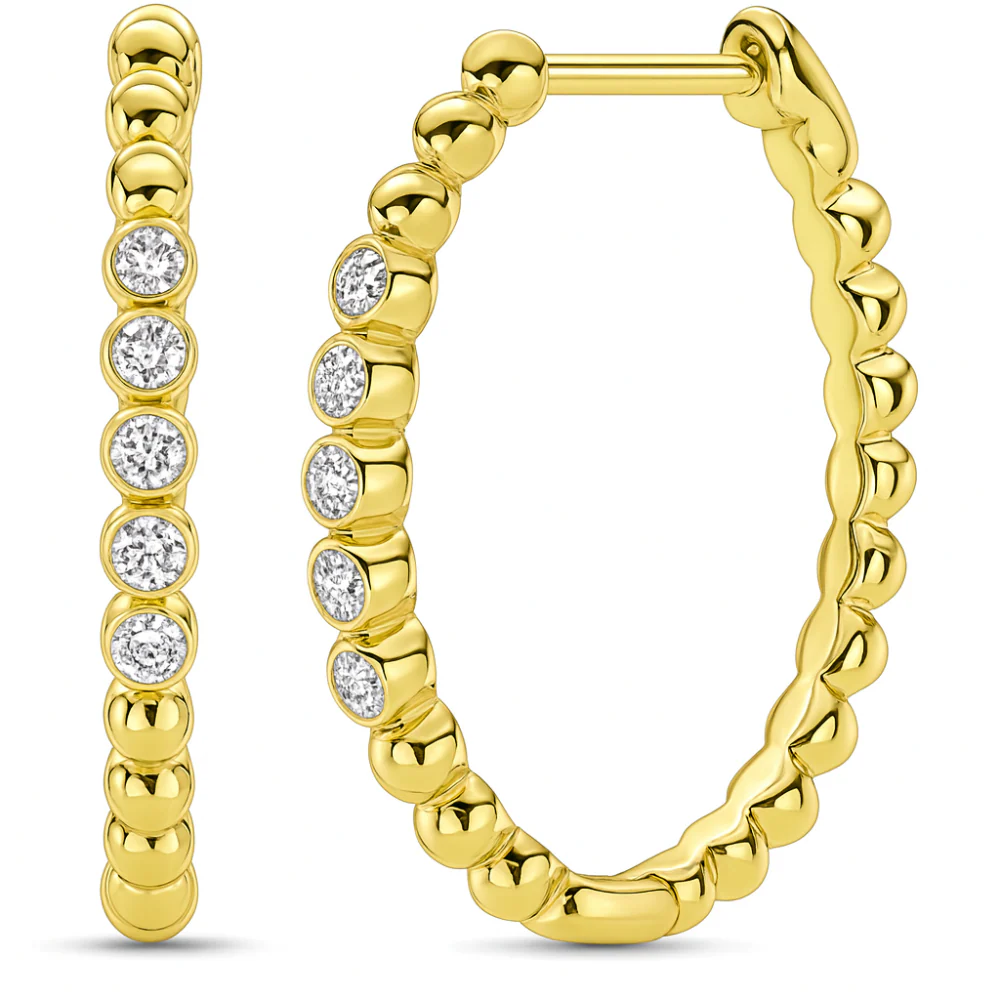 <span style="color:purple">SPECIAL!</span> .19ct G SI 14kt Yellow Gold Diamond Beaded Earrings Oval Hoop Earrings - Image 2
