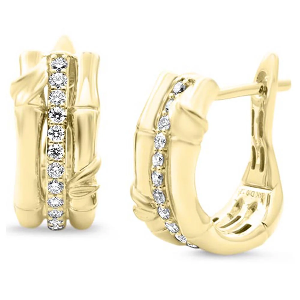 <span style="color:purple">SPECIAL!</span> .24ct G SI 14kt Yellow Gold Diamond Bamboo Design Hoop Earrings - Image 2