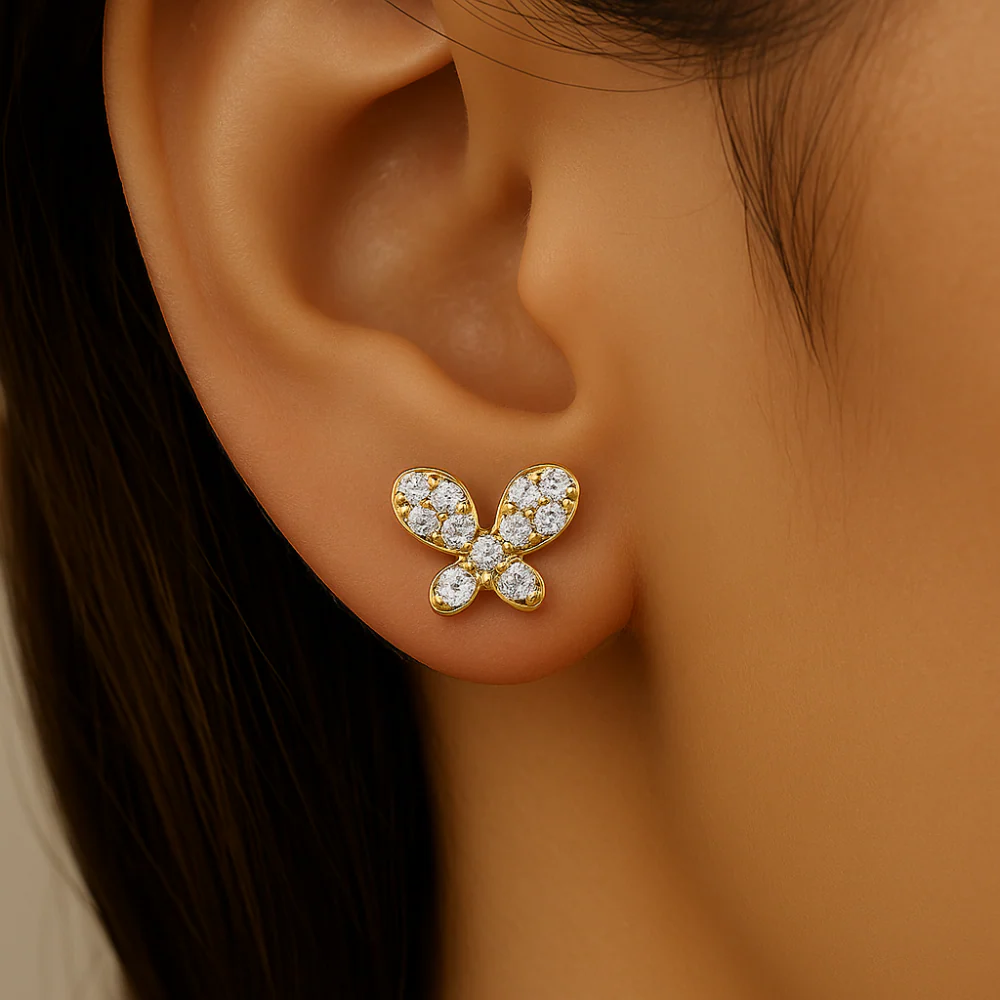 .10ct G SI 14kt Yellow Gold Diamond Butterfly Stud Earrings - Image 2