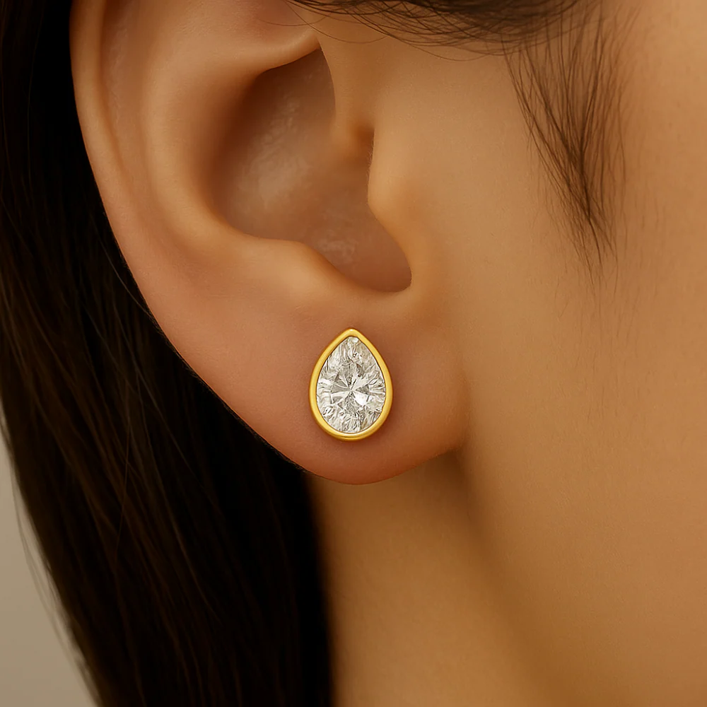 <span style="color:purple">SPECIAL!</span> .85ct G SI 14KT Yellow Gold Bezel Set Pear Diamond Stud Earrings - Image 2