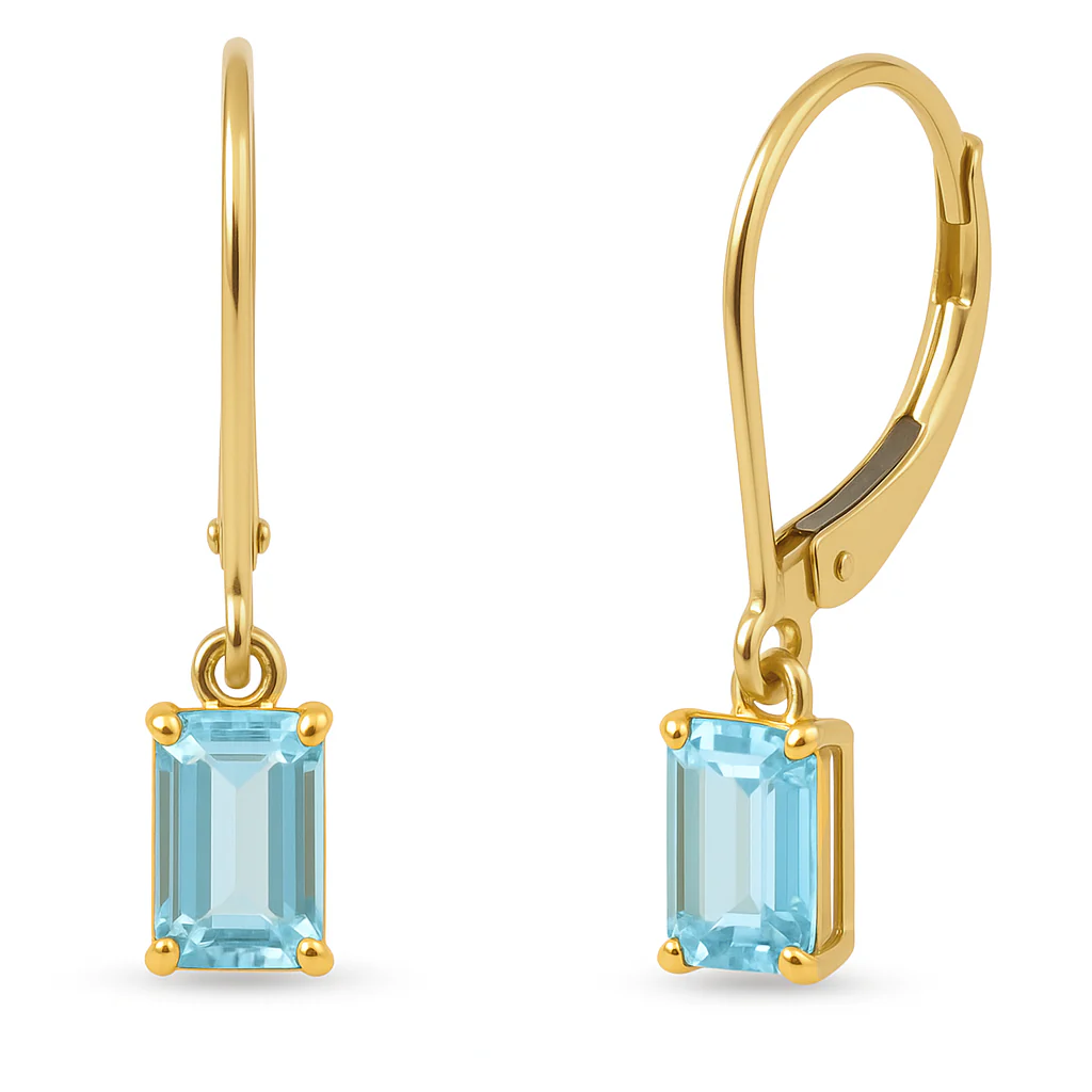 <span style="color:purple">SPECIAL!</span> 1.00ct G SI Yellow Gold Aquamarine Gemstone Dangling Earrings