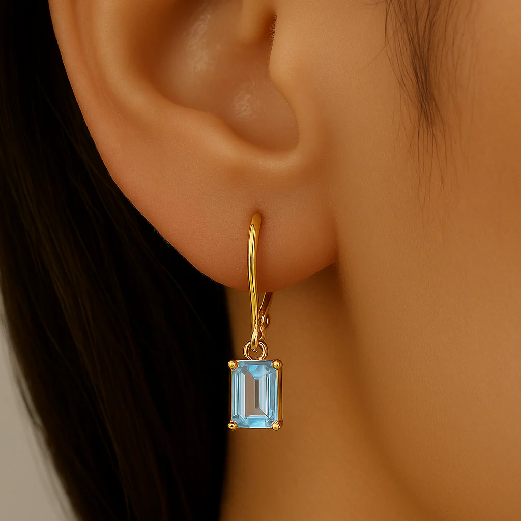 <span style="color:purple">SPECIAL!</span> 1.00ct G SI Yellow Gold Aquamarine Gemstone Dangling Earrings - Image 2