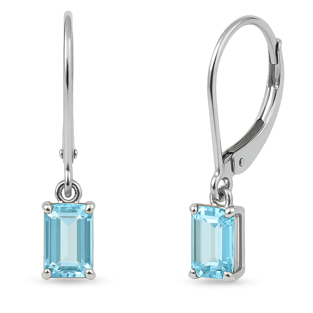 <span style="color:purple">SPECIAL!</span> 1.00ct G SI White Gold Aquamarine Gemstone Dangling Earrings