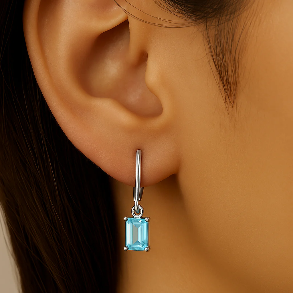 <span style="color:purple">SPECIAL!</span> 1.00ct G SI White Gold Aquamarine Gemstone Dangling Earrings - Image 2
