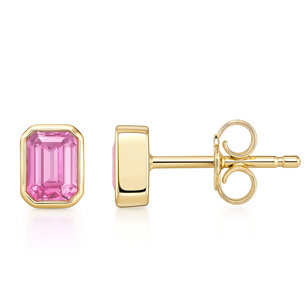 .66ct 14kt Yellow Gold Pink Sapphire Gemstone Bezel Set Stud Earrings