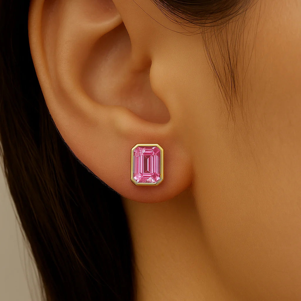 .66ct 14kt Yellow Gold Pink Sapphire Gemstone Bezel Set Stud Earrings - Image 2