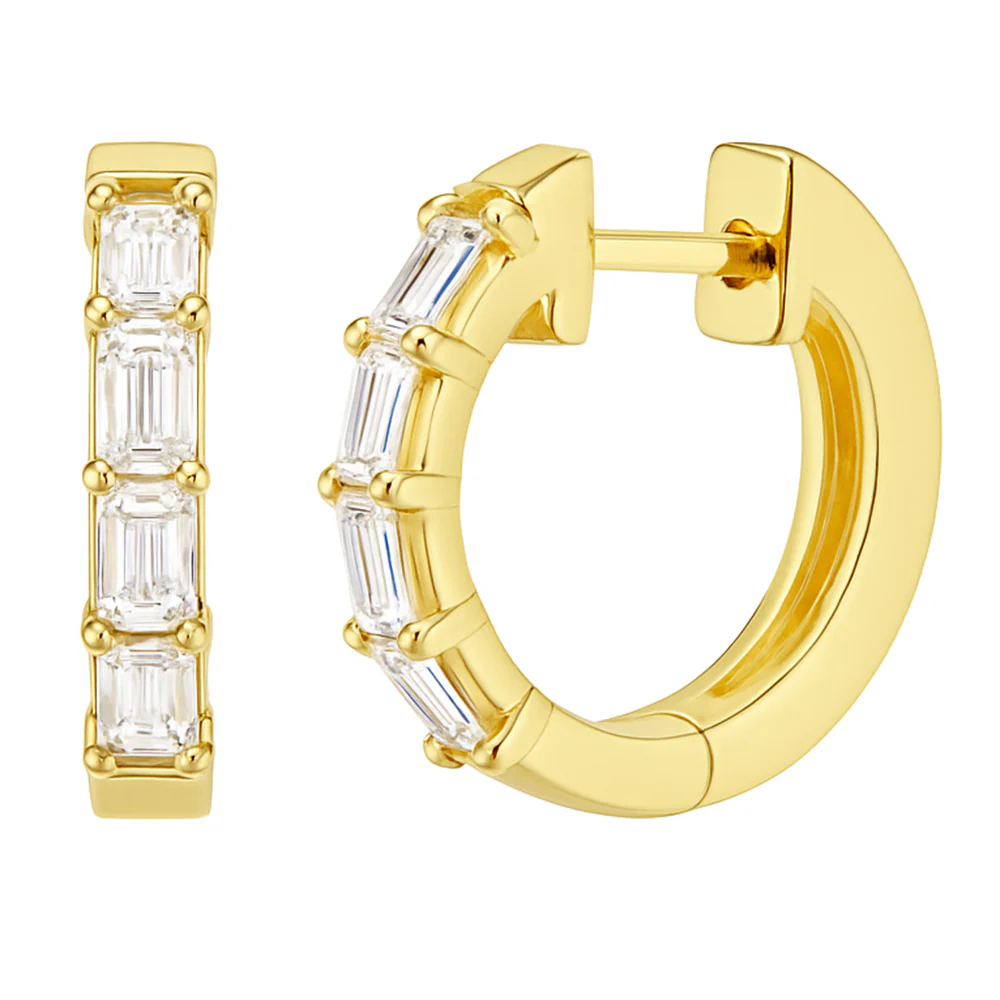 <span style="color:purple">SPECIAL!</span> .93ct G SI 14kt Yellow Gold Emerald Cut Diamond Hoop Huggie Earrings