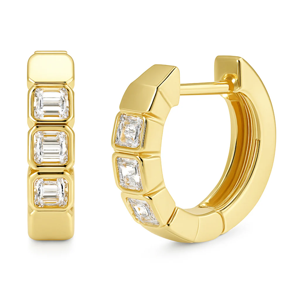 <span style="color:purple">SPECIAL!</span> .53ct G SI 14kt Yellow Gold Emerald Cut Diamond Hoop Huggie Earrings