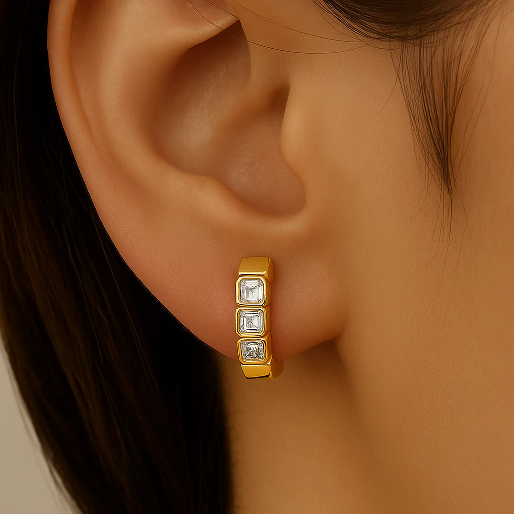 <span style="color:purple">SPECIAL!</span> .53ct G SI 14kt Yellow Gold Emerald Cut Diamond Hoop Huggie Earrings - Image 2