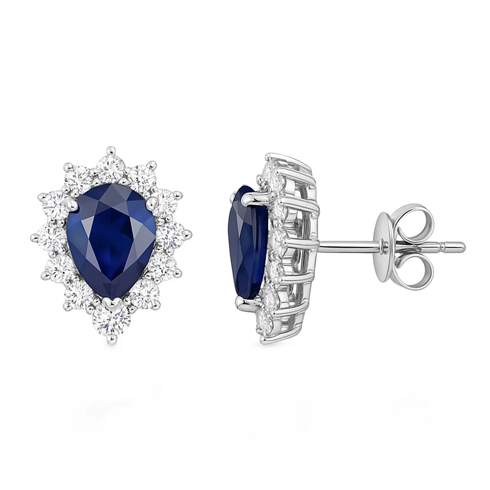 <span style="color:purple">SPECIAL!</span> 2.05ct G SI 14kt White Gold Diamond & Pear Blue Sapphire Gemstone Earrings