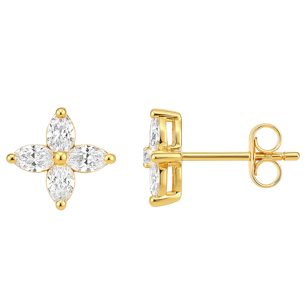 <span style="color:purple">SPECIAL!</span> .75ct G SI 14kt Yellow Gold Pear Shape Diamond Flower Stud Earrings