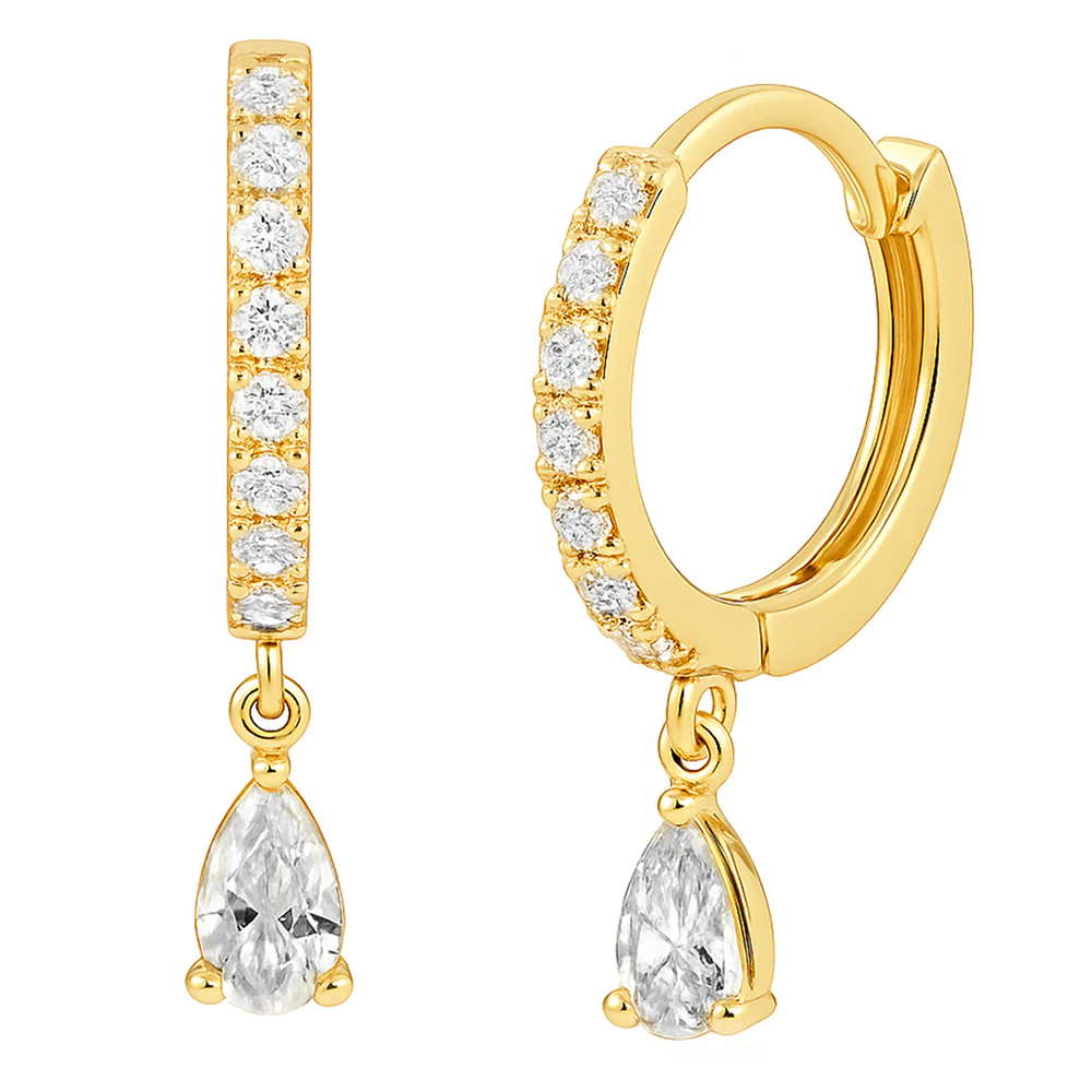 <span style="color:purple">SPECIAL!</span> .47ct G SI 14kt Yellow Gold Pear Shape Diamond Petite Hoop Earrings