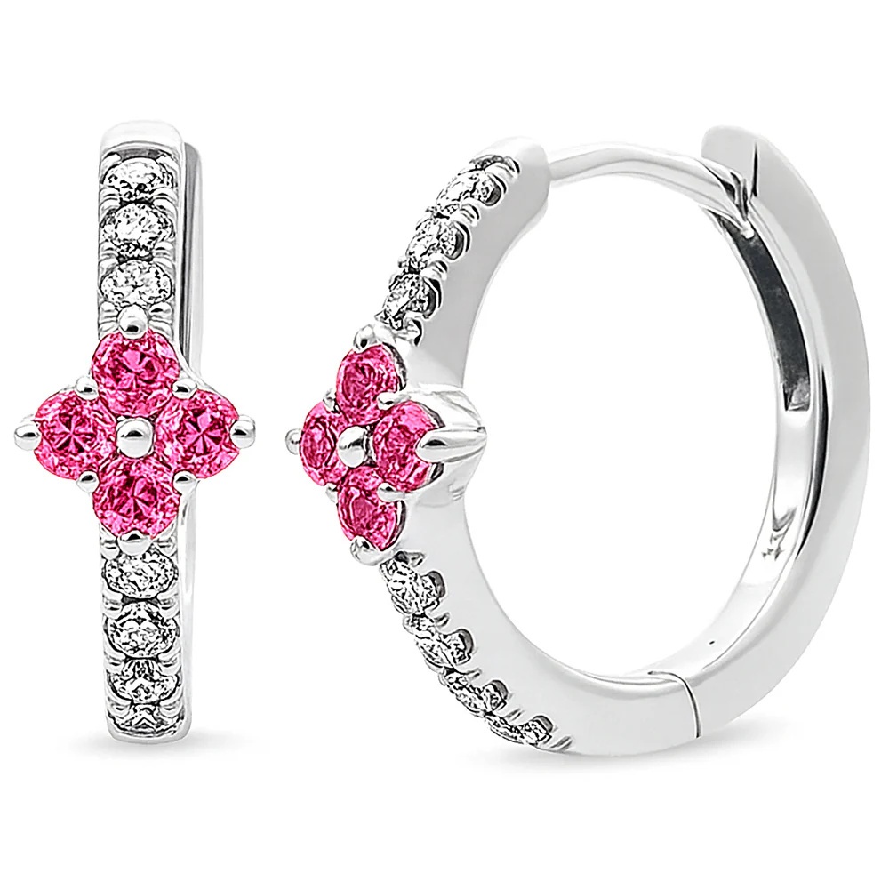 <span style="color:purple">SPECIAL!</span> .53ct G SI 14kt White Gold Diamond & Pink Sapphire Gemstone Hoop Earrings
