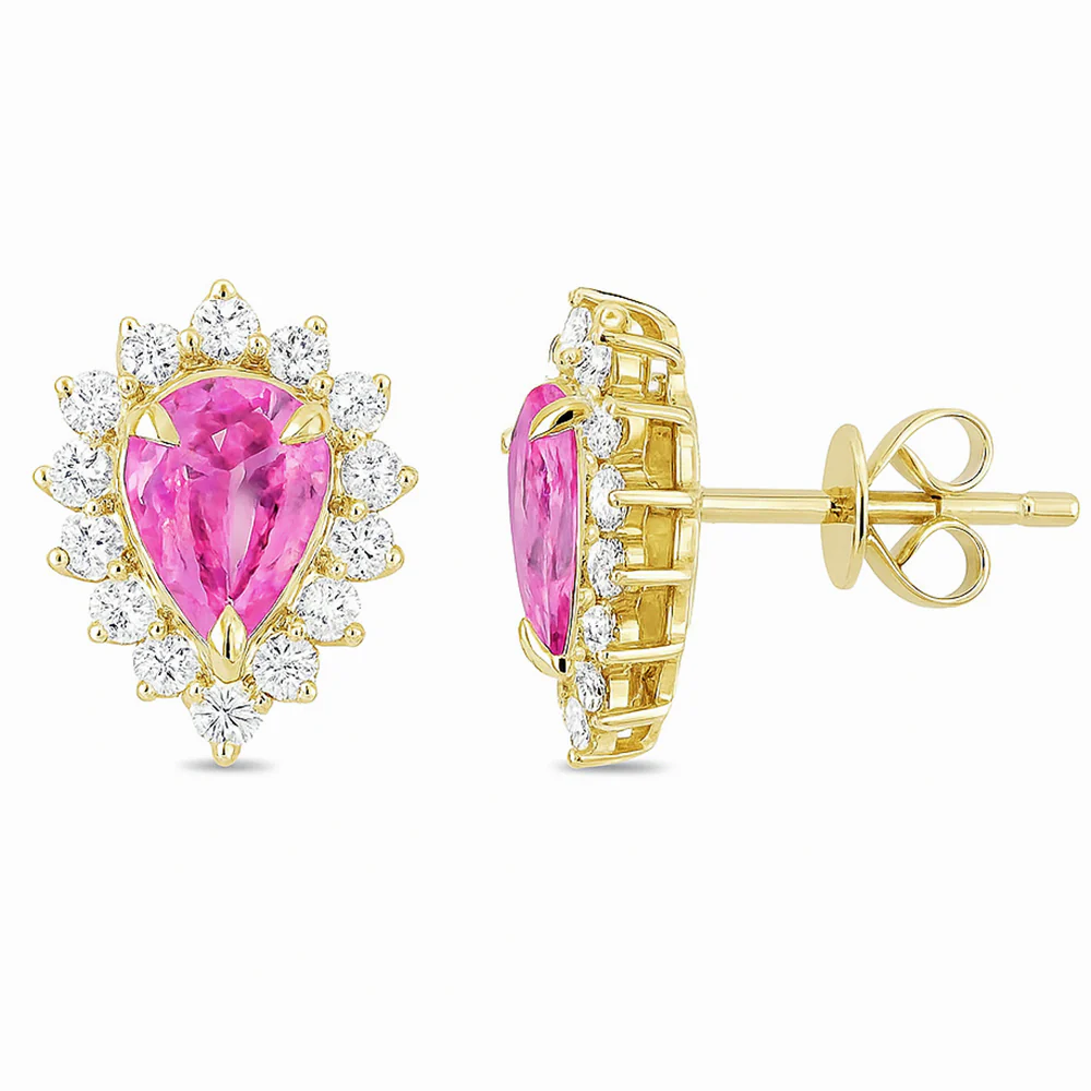 <span style="color:purple">SPECIAL!</span> 1.69ct G SI 14KT Yellow Gold Diamond Pear Shape Pink Sapphire Gemstone Earrings