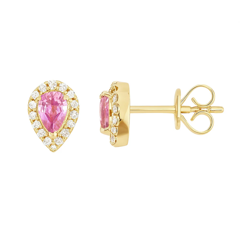 <span style="color:purple">SPECIAL!</span> .39ct G SI 14KT Yellow Gold Diamond & Pink Sapphire Gemstone Earrings