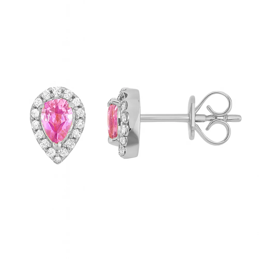 .43ct G SI 14KT White Gold Diamond & Pink Sapphire Gemstone Earrings