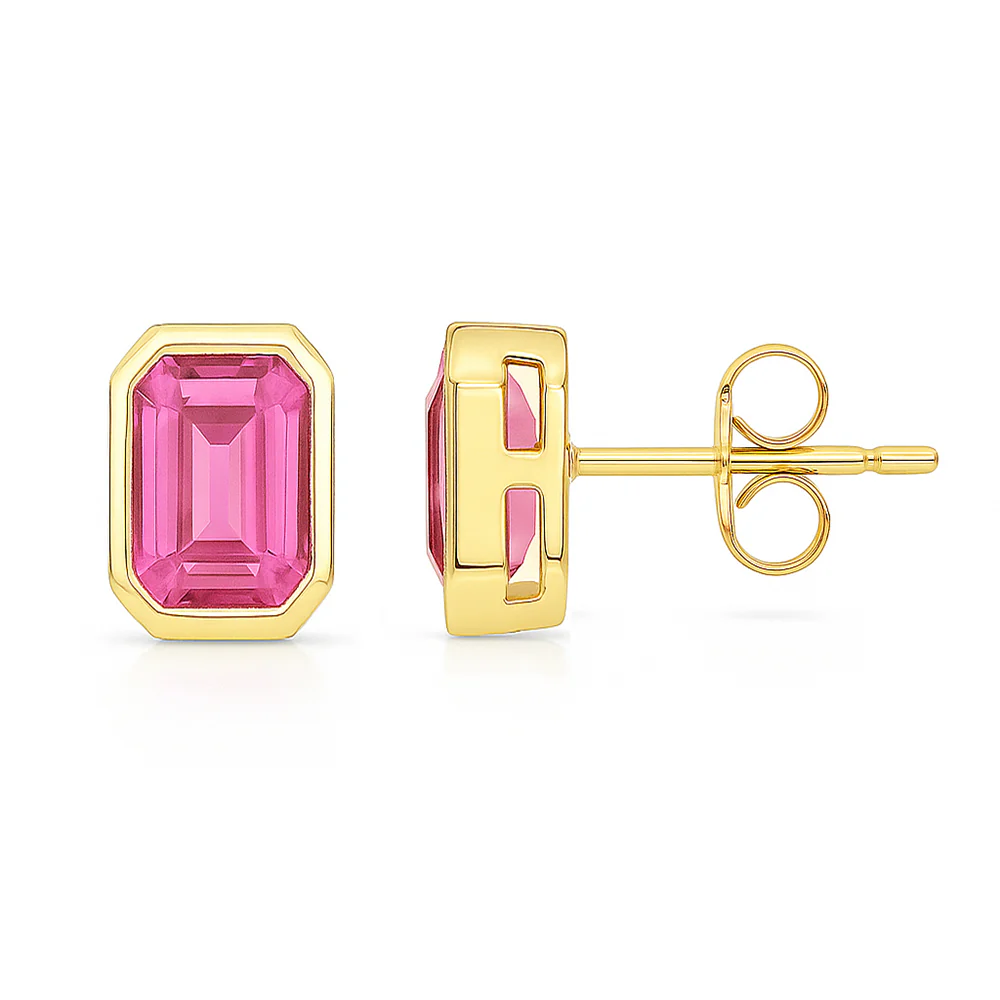 <span style="color:purple">SPECIAL!</span> 1.09ct G SI 14KT Yellow Gold Bezel Set Pink Sapphire Gemstone Earrings