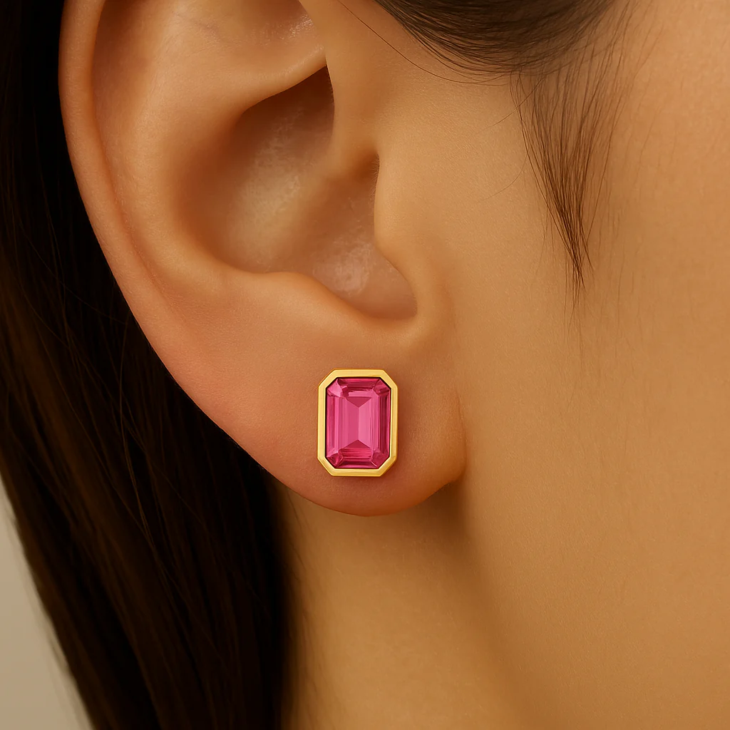 <span style="color:purple">SPECIAL!</span> 1.09ct G SI 14KT Yellow Gold Bezel Set Pink Sapphire Gemstone Earrings - Image 2