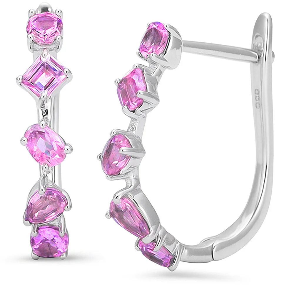 <span style="color:purple">SPECIAL!</span> 1.40ct G SI 14kt White Gold Pink Sapphire Gemstone J Hoop Earrings