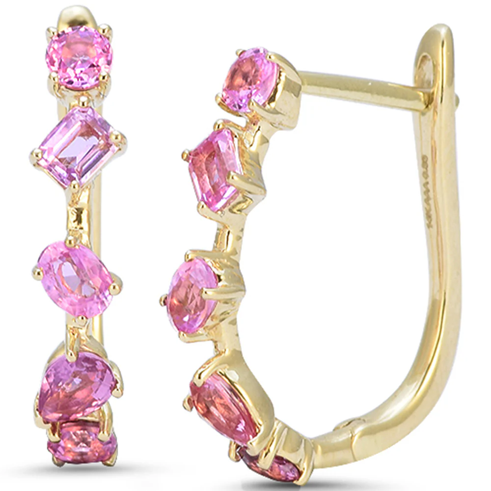 <span style="color:purple">SPECIAL!</span> 1.41ct G SI 14kt Yellow Gold Pink Sapphire J Hoop Gemstone Earrings