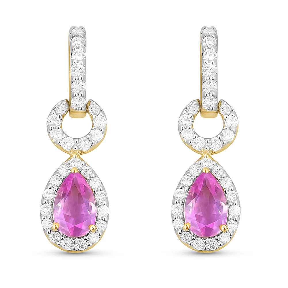 <span style="color:purple">SPECIAL!</span> .75ct G SI 14kt Yellow Gold Pink Sapphire & Diamond Pear Drop Earrings