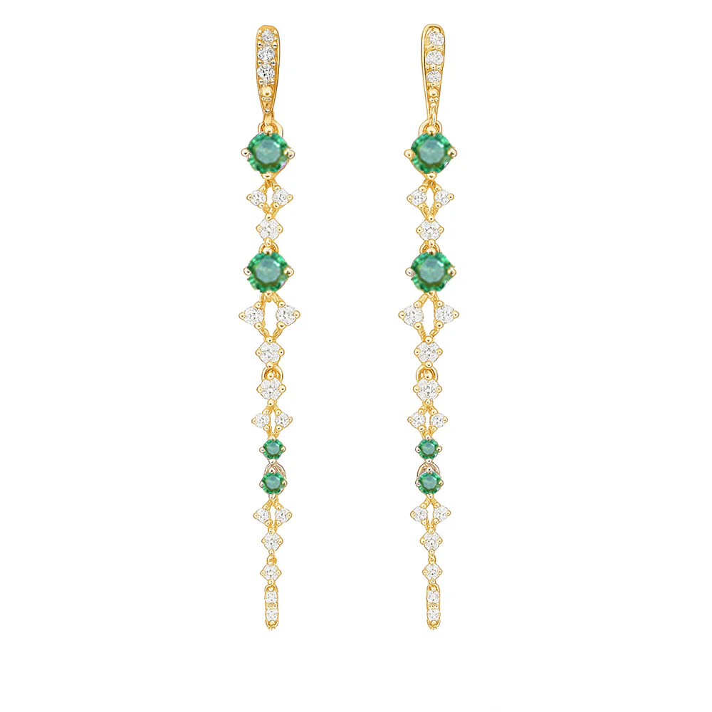 <span style="color:purple">SPECIAL!</span> .48ct G SI 14kt Yellow Gold Diamond & Emerald Gemstone Drop Earrings