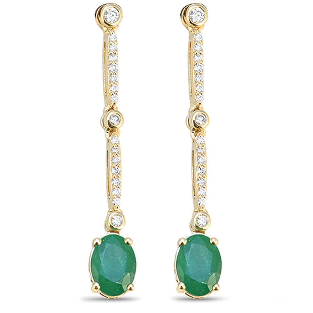 <span style="color:purple">SPECIAL!</span> 1.72ct G SI 14kt Yellow Gold Diamond & Emerald Gemstone Drop Earrings