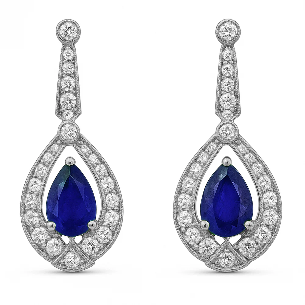 <span style="color:purple">SPECIAL!</span> 1.29ct G SI 14kt White Gold Diamond & Blue Sapphire Gemstone Earrings
