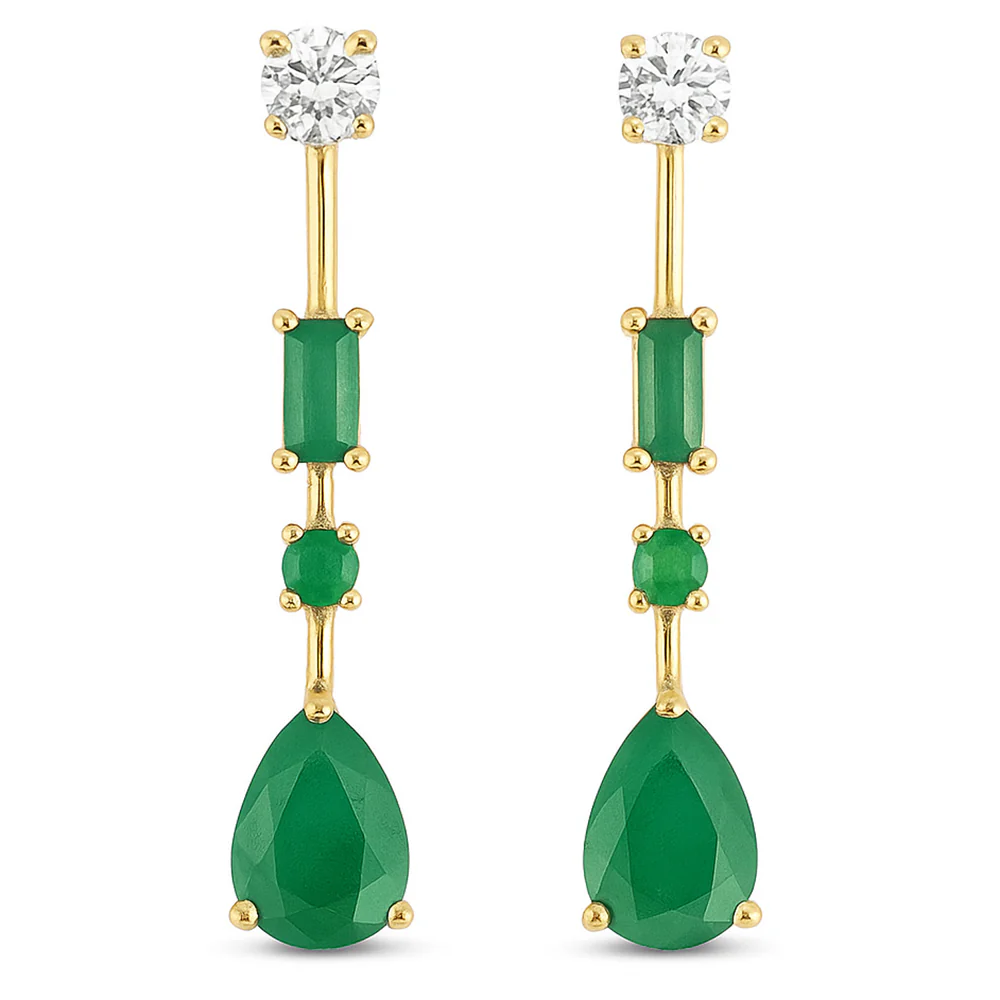 <span style="color:purple">SPECIAL!</span> 1.37ct G SI 14kt Yellow Gold Diamond & Emerald Gemstone Drop Earrings