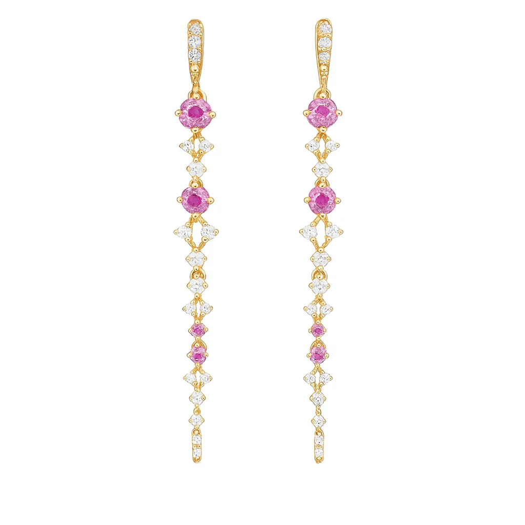 <span style="color:purple">SPECIAL!</span> .53ct G SI 14kt Yellow Gold Diamond & Pink Sapphire Gemstone Drop Earrings