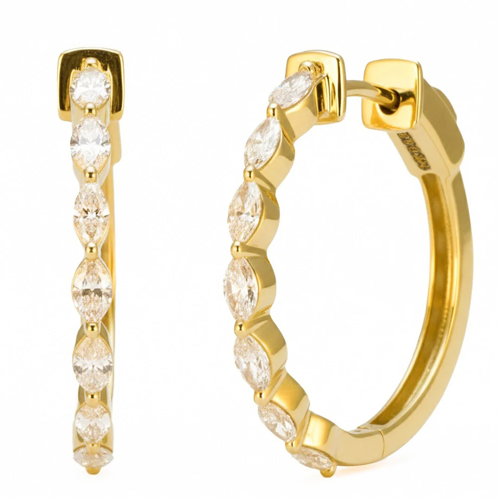 <span style="color:purple">SPECIAL!</span> .95ct G SI 14kt Yellow Gold Marquise Cut Diamond Hoop Earrings