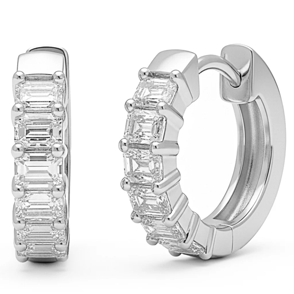 <span style="color:purple">SPECIAL!</span> 1.86ct G SI 14kt White Gold Emerald Cut Diamond Hoop Earrings