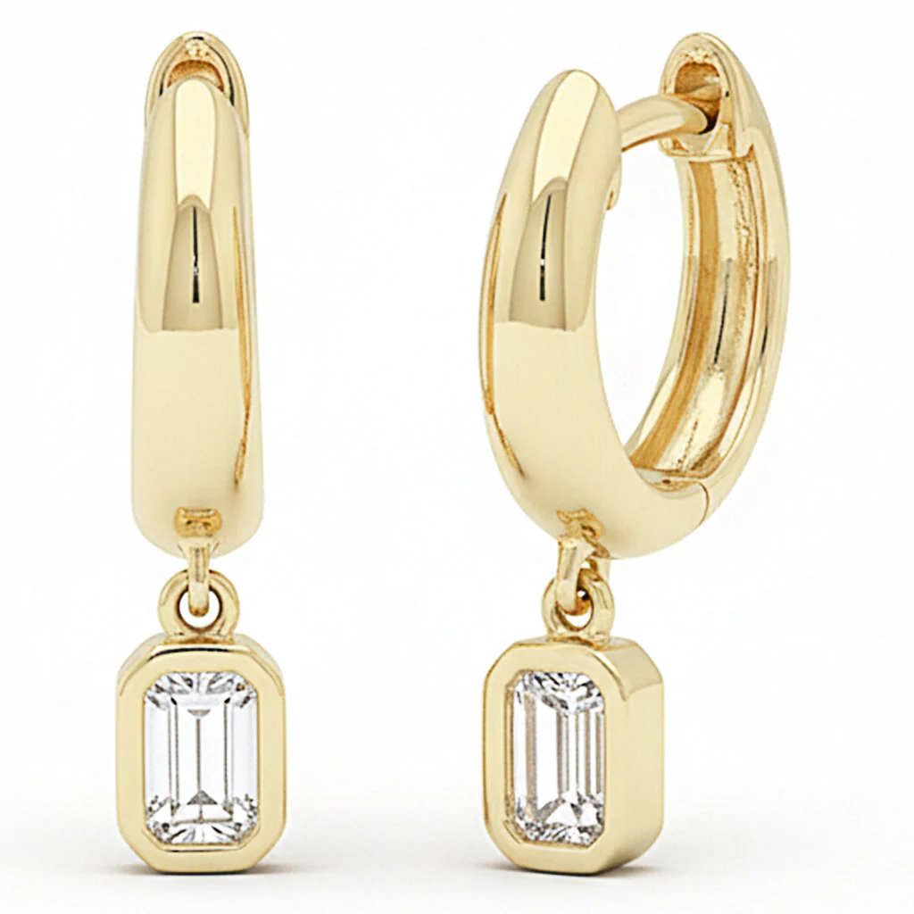 <span style="color:purple">SPECIAL!</span> .29ct G SI 14kt Yellow Gold Diamond Bezel Set Earrings Drop Dangle Huggie Earrings