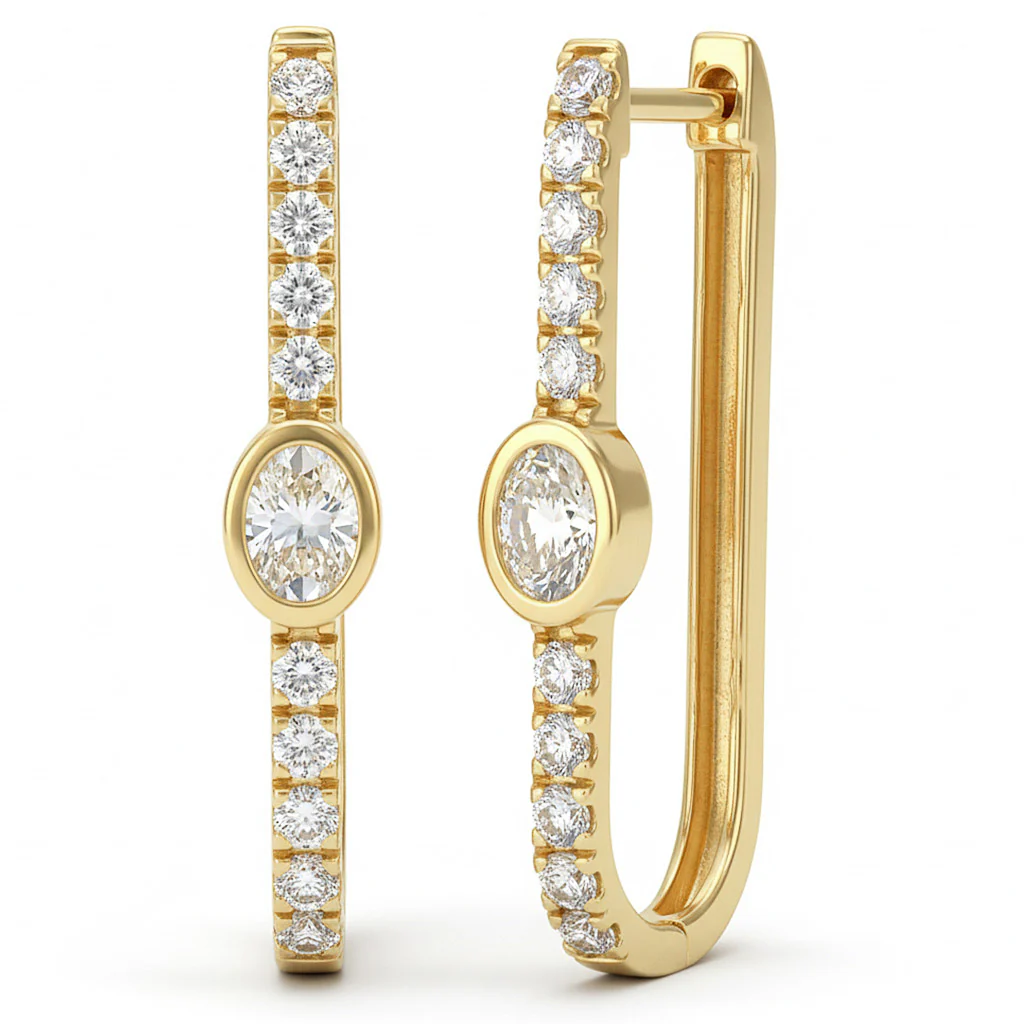 <span style="color:purple">SPECIAL!</span> .75ct G SI 14kt Yellow Gold Oval Diamond Bezel Set Hoop Earrings