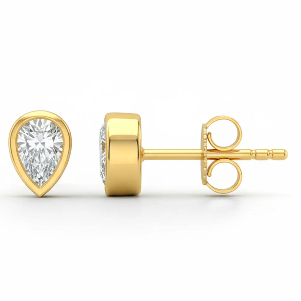 <span style="color:purple">SPECIAL!</span> .40ct G SI 14kt Yellow Gold Pear Cut Diamond Bezel Set Stud Earrings