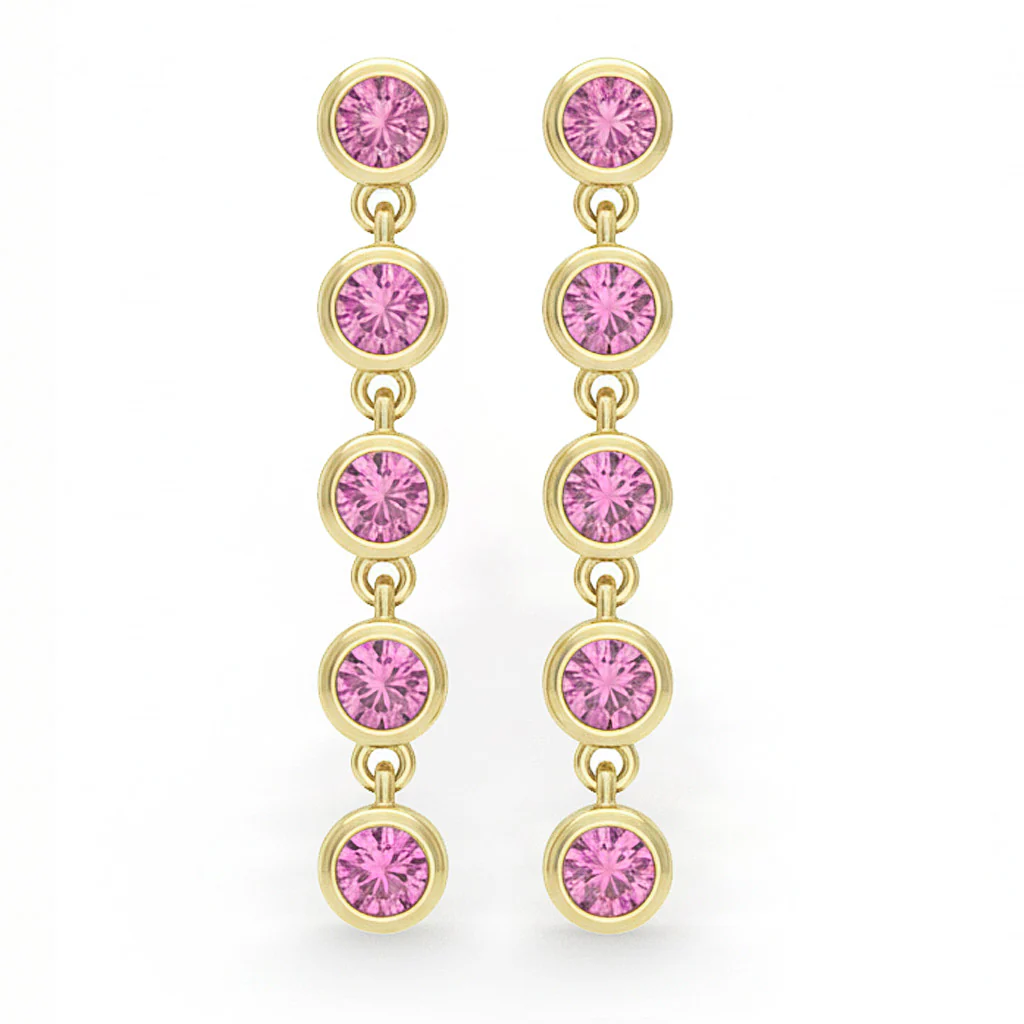 .35ct G SI 14kt Yellow Gold Bezel Set Pink Sapphire Gemstone Drop Earrings