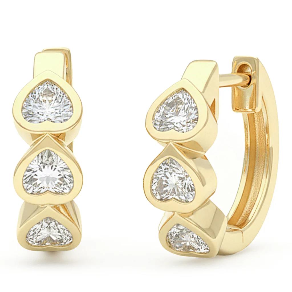 <span style="color:purple">SPECIAL!</span> .59ct G SI 14kt Yellow Gold Heart Diamond Bezel Set Hoop Huggie Earrings