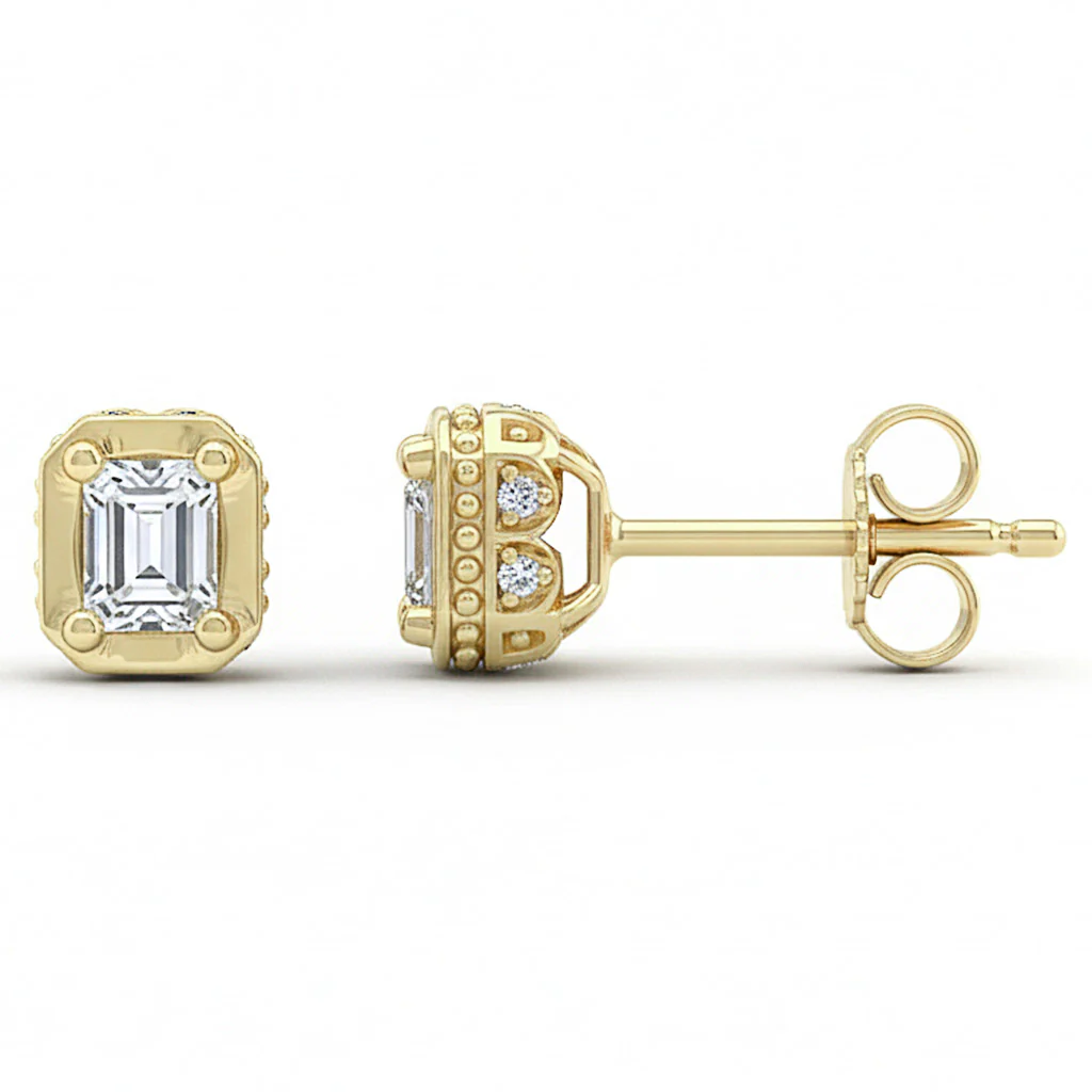<span style="color:purple">SPECIAL!</span> .44ct G SI 14k Yellow Gold Emerald Cut Diamond Stud Earrings