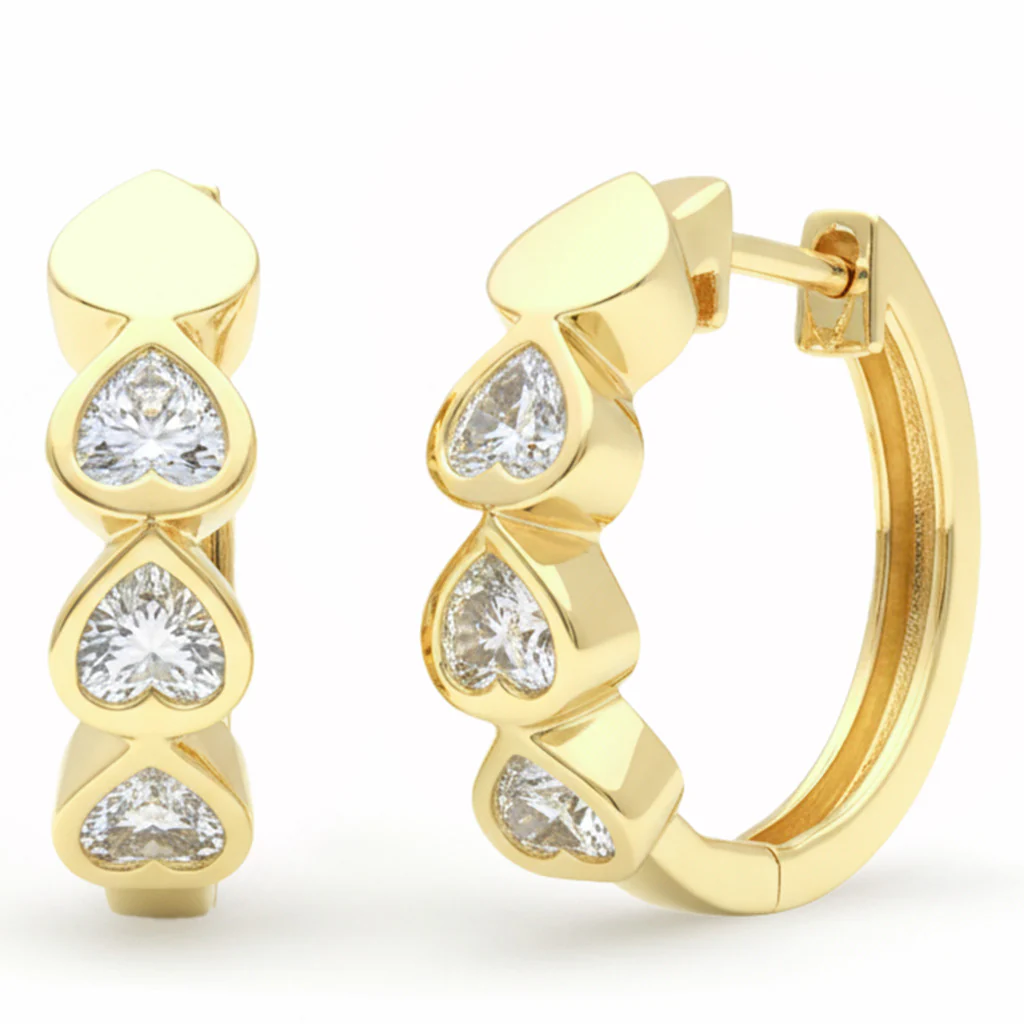 <span style="color:purple">SPECIAL!</span> .60ct G SI 14kt Yellow Gold Heart Diamond Bezel Set Hoop Huggie Earrings