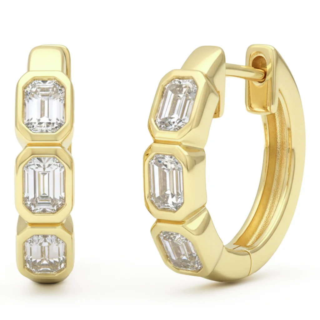 <span style="color:purple">SPECIAL!</span> .45ct G SI 14kt Yellow Gold Emerald Cut Diamond Bezel Set Earrings