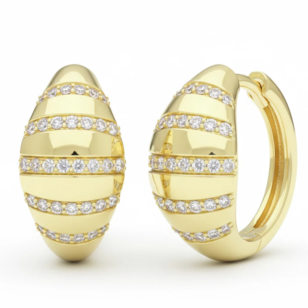 <span style="color:purple">SPECIAL!</span> .34ct G SI 14kt Yellow Gold Dome Shaped Diamond Hoop Earrings