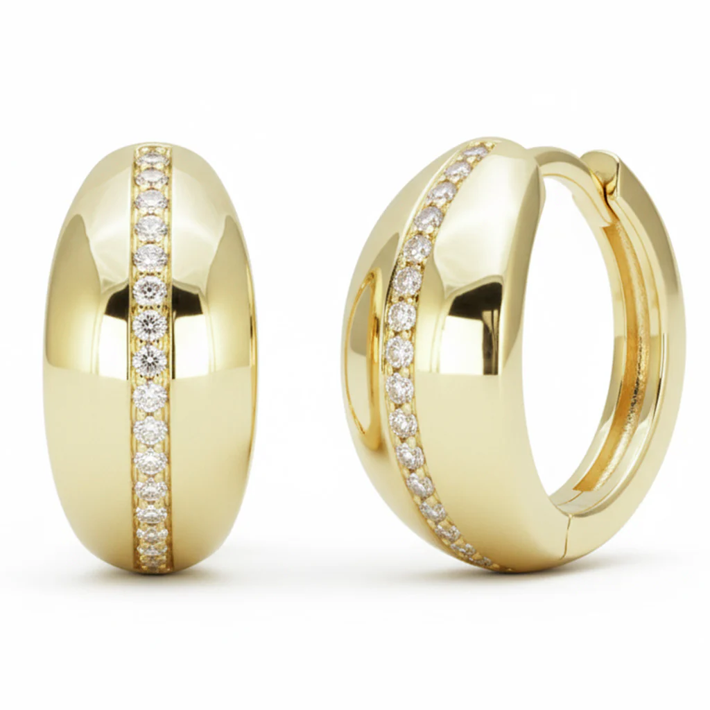 <span style="color:purple">SPECIAL!</span> .16ct G SI 14kt Yellow Gold Dome Shaped Diamond Hoop Earrings