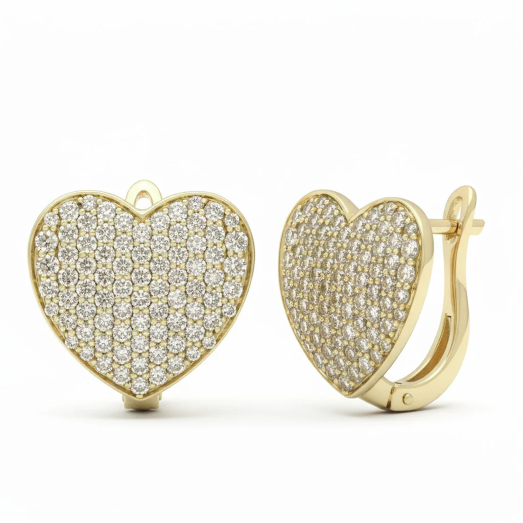<span style="color:purple">SPECIAL!</span> 1.17ct G SI 14kt Yellow Gold Round Diamond Pave Heart Shape Earrings