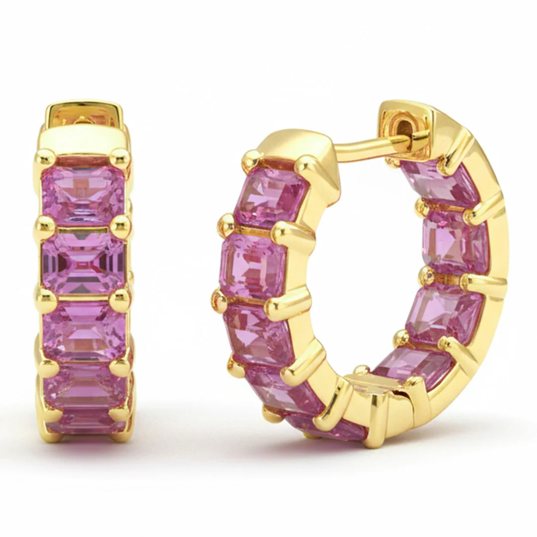 <span style="color:purple">SPECIAL!</span> 5.40ct G SI 14kt Yellow Gold Pink Sapphire Gemstone Hoop Earrings