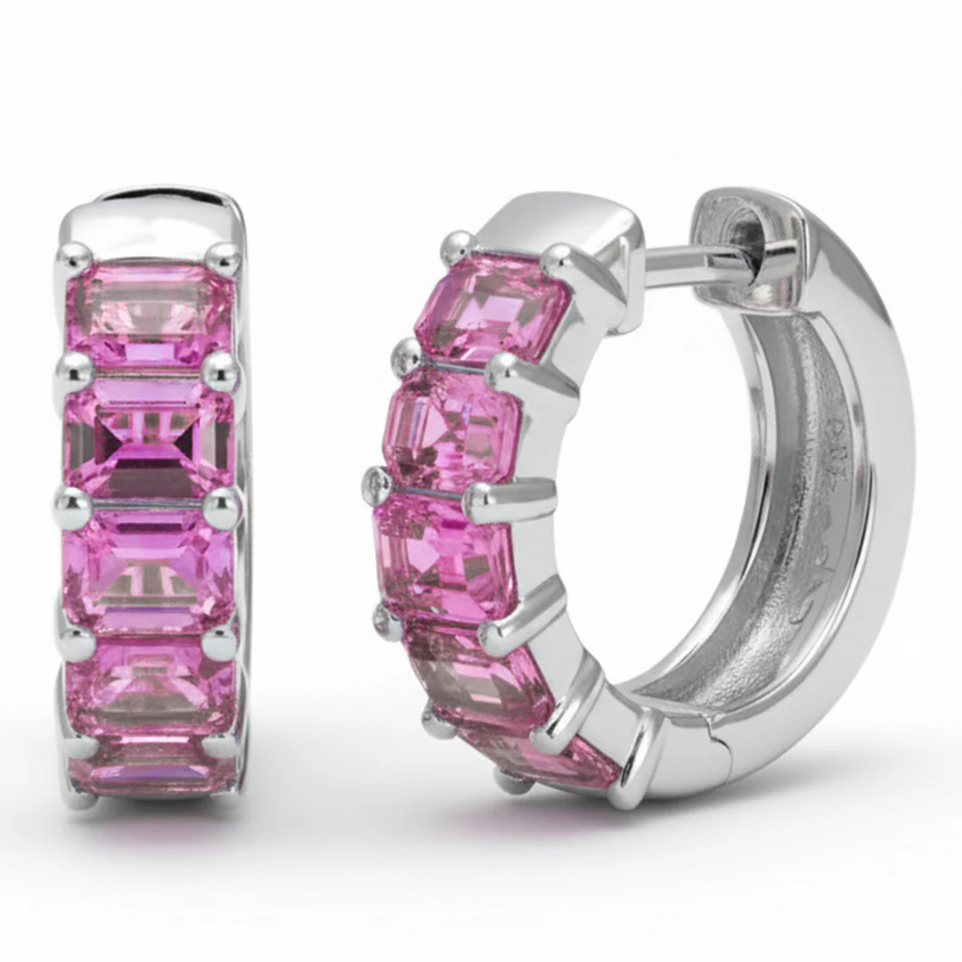 <span style="color:purple">SPECIAL!</span> 3.00ct G SI 14kt White Gold Pink Sapphire Gemstone Hoop Earrings