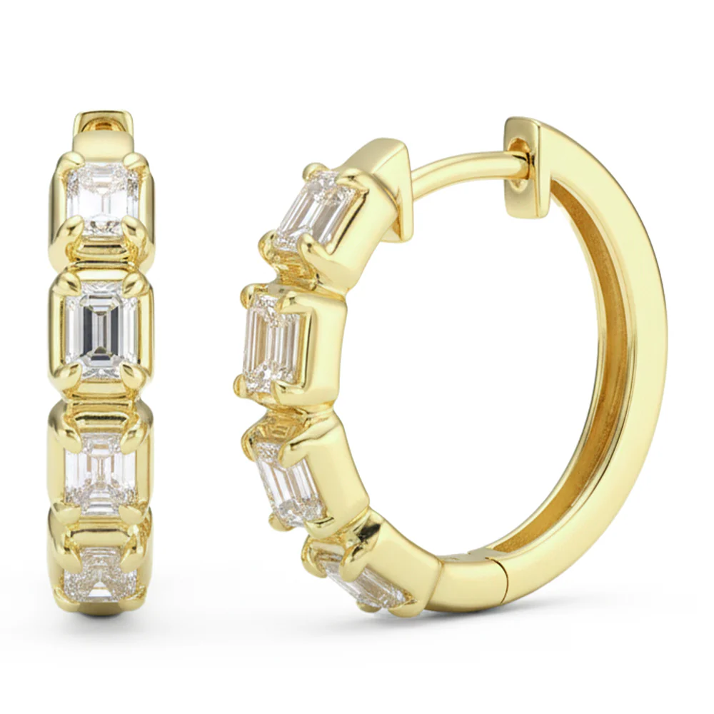 <span style="color:purple">SPECIAL!</span> .85ct G SI 14kt Yellow Gold Emerald Cut Diamond Hoop Earrings