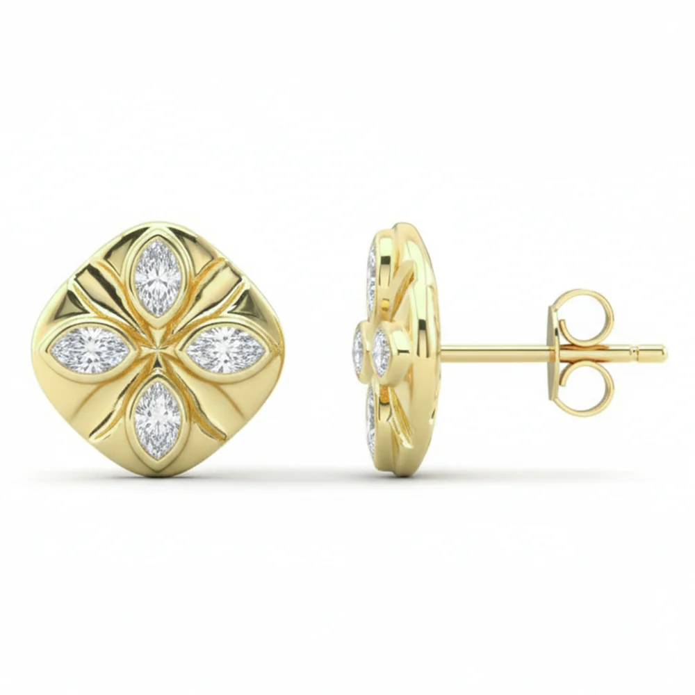 <span style="color:purple">SPECIAL!</span> .57ct G SI 14kt Yellow Gold Modern Marquise Diamond Stud Earrings