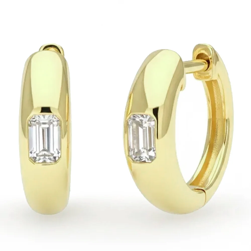 <span style="color:purple">SPECIAL!</span> .28ct G SI 14kt Yellow Gold Emerald Cut Diamond Bezel Set Hoop Earrings